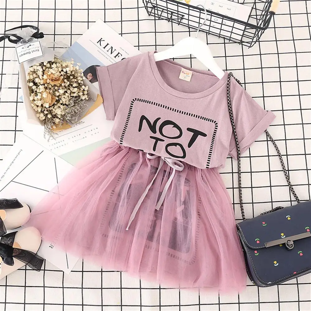 2 3 4 5 6 Year Girls Dress Summer Casual Kids Dresses for A-line Mesh Children Princess Clothing Letter Toddler Costume | Детская одежда