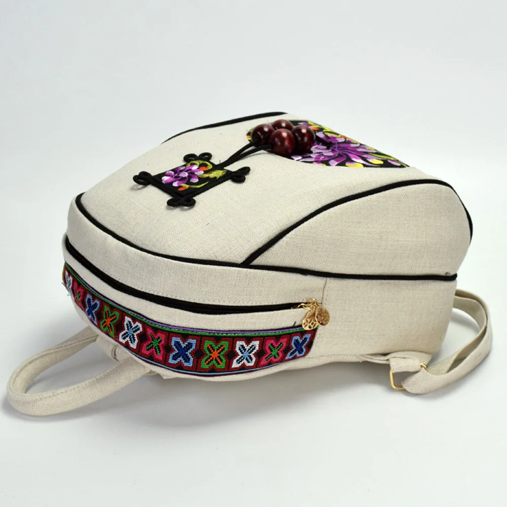 

Wome Backpack Ethnic Embroidery Shoulder Bag Handmade Canvas Cloth Travel Beach Schoolbag Small Woven Rucksack Mochila