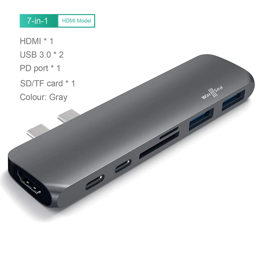 USB C концентратор TYPE C Thunderbolt 3 адаптер USB-C док-станция с HDMI 4k PD USB 3,0 SD TF кард-ридер для MacBook Pro Air 13 15 - Цвет: Gray
