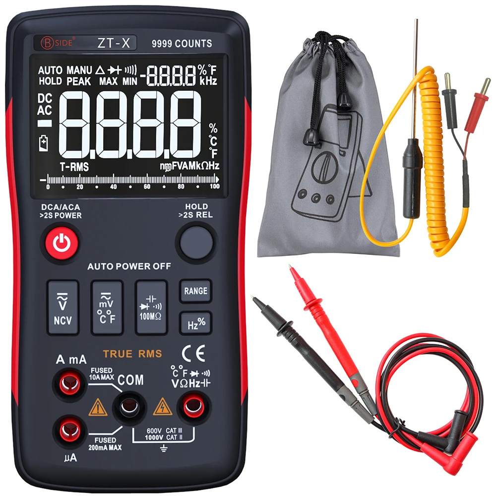 ZT-X 9999 отсчетов Аналоговый гистограмма цифровой мультиметр ac dc Вольтметр true rms автоматический Диапазон мультиметр NCV ЖК-дисплей с подсветкой