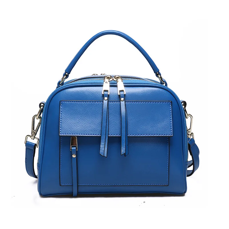 

Luxury Design Genuine Leather Square Bag Ladies Shoulder Bag Double Zipper Double Layer Inner Bag Women Locomotive Messenger Bag