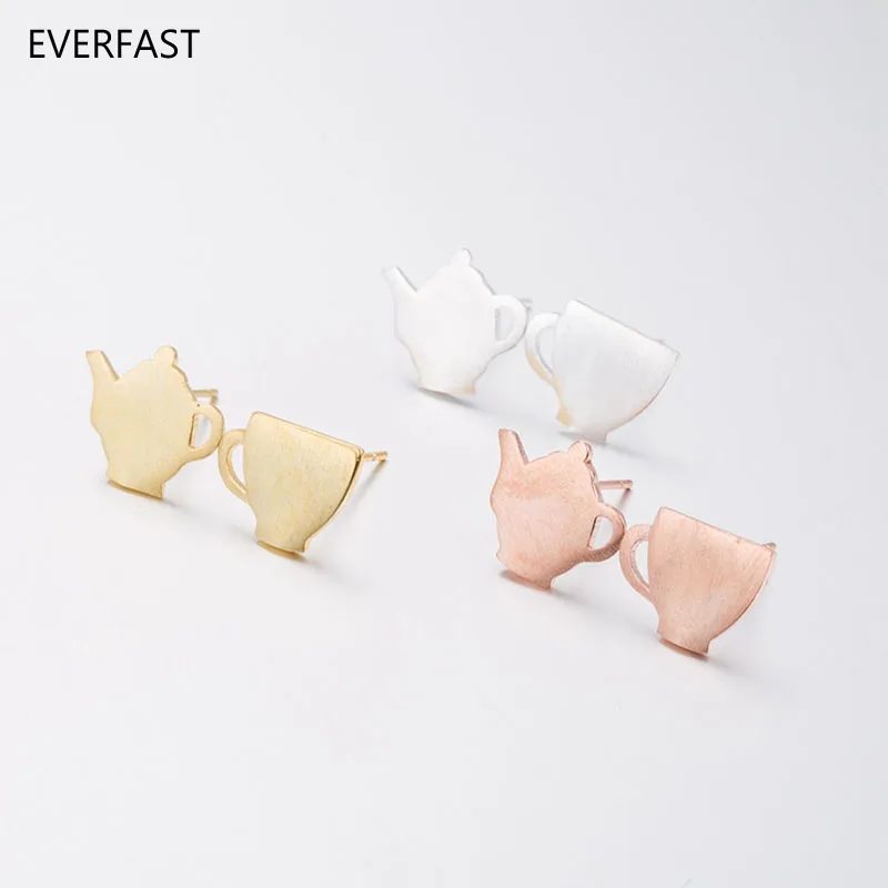Everfast 1 пара новый модный чайник и серьга в виде чашечки милые двусторонние серьги