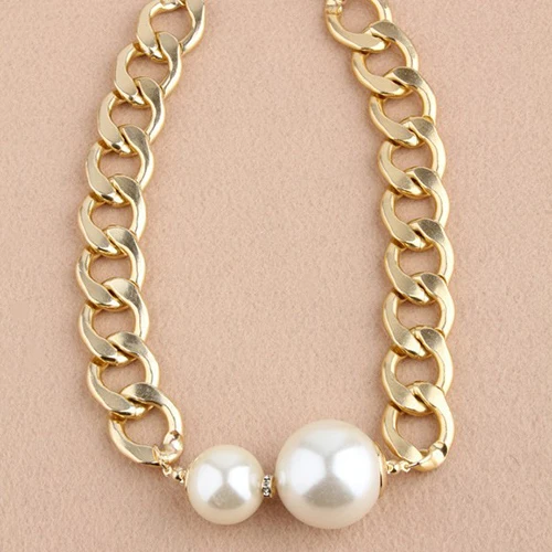 Hot sell Fashion Designed Sexy Chain Golden Choker Statement Big Pearls Necklace 6791 | Украшения и аксессуары