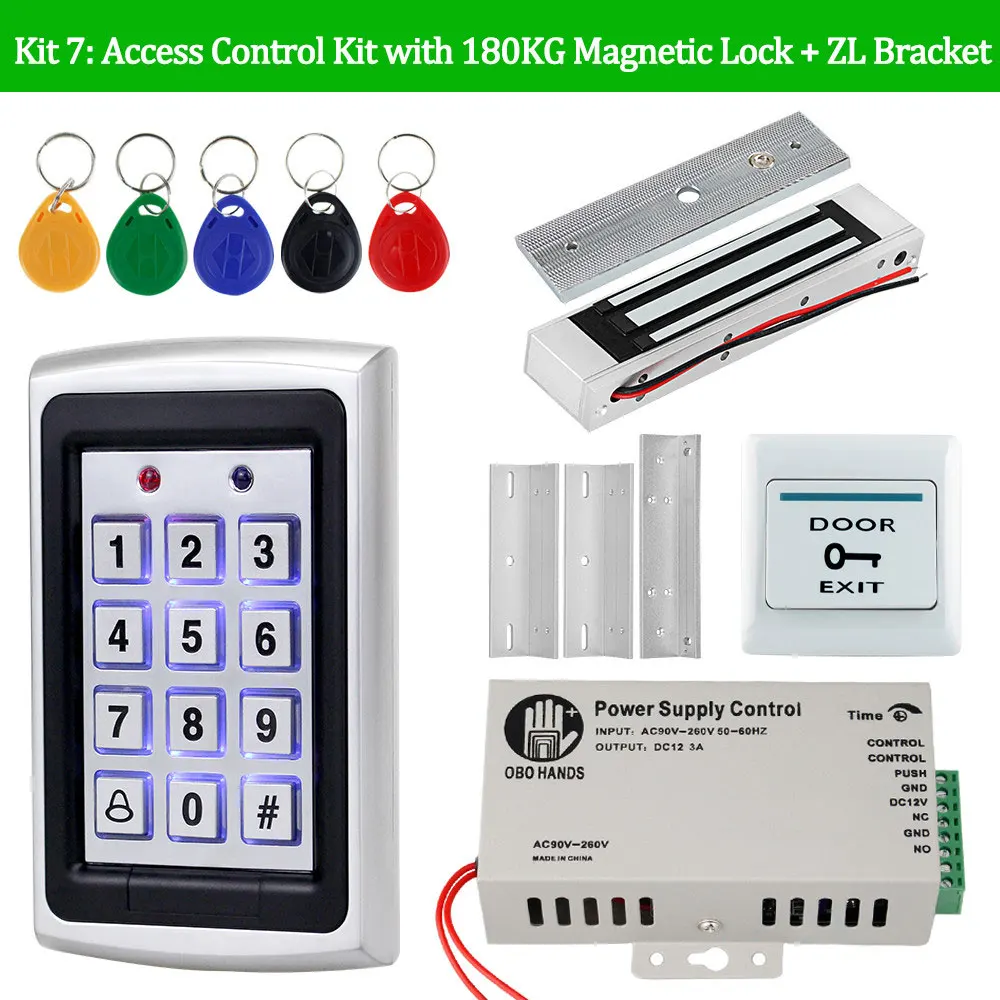 Kit6 OBO система контроля допуска к двери комплект RFID Клавиатура водонепроницаемый чехол+ Elctric Дверные замки+ DC12V источник питания дверной Открыватель для дома - Цвет: Kit6