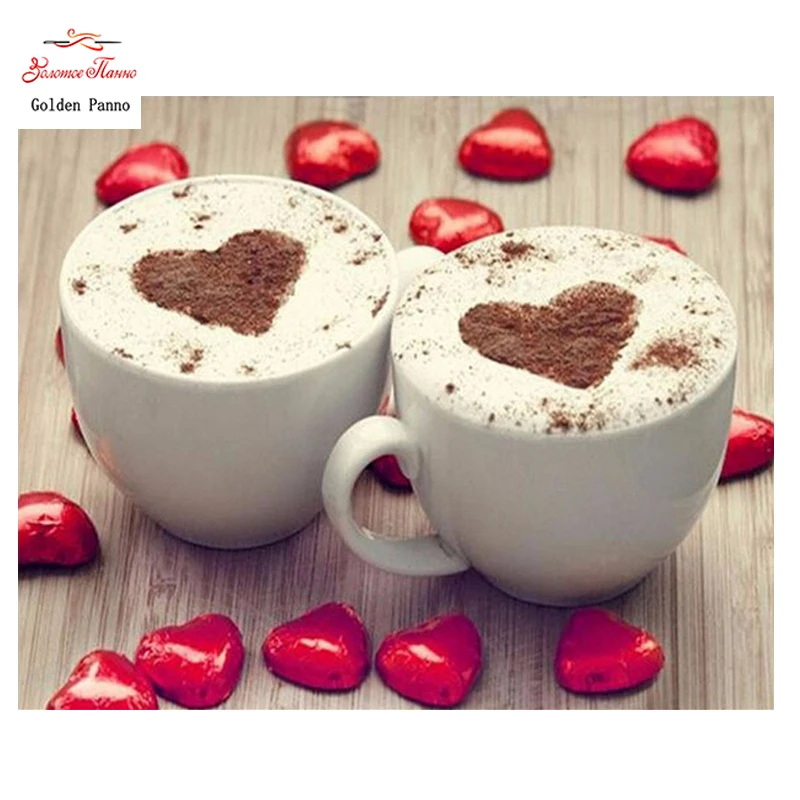 

Алмазная вышивка Golden panno, 5D, для творчества, вышивка крестиком, 3D, мозаика, вышивка, украшение для стен, любовь кофе