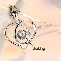 new fashion women silver plated clavicle necklace jewelry trendy shaking crystal heart pendant necklace for women accessories