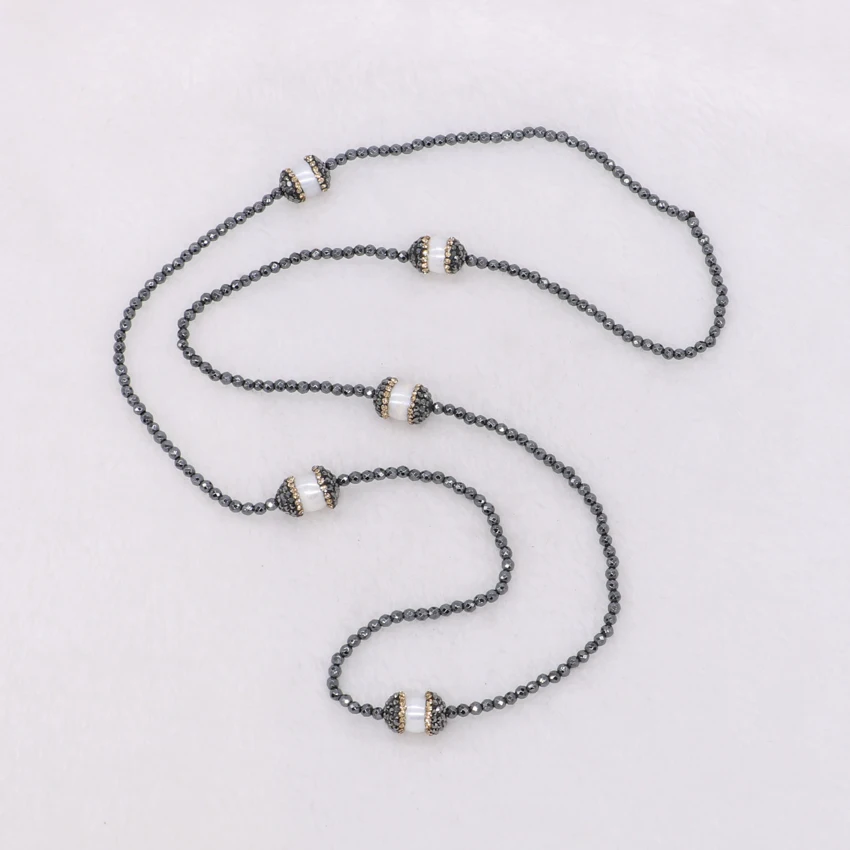 Hematite necklace Natural pearl beads druzy bead chain Gems jewelry for women 1213 | Украшения и аксессуары