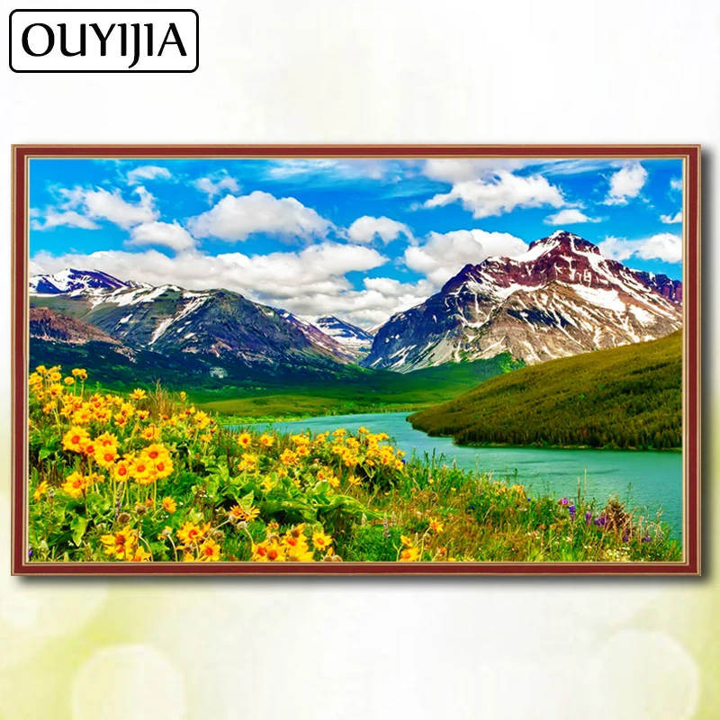 OUYIJIA 5D DIY алмазная живопись камни в форме ромба пейзаж с цветком горный вышивка по