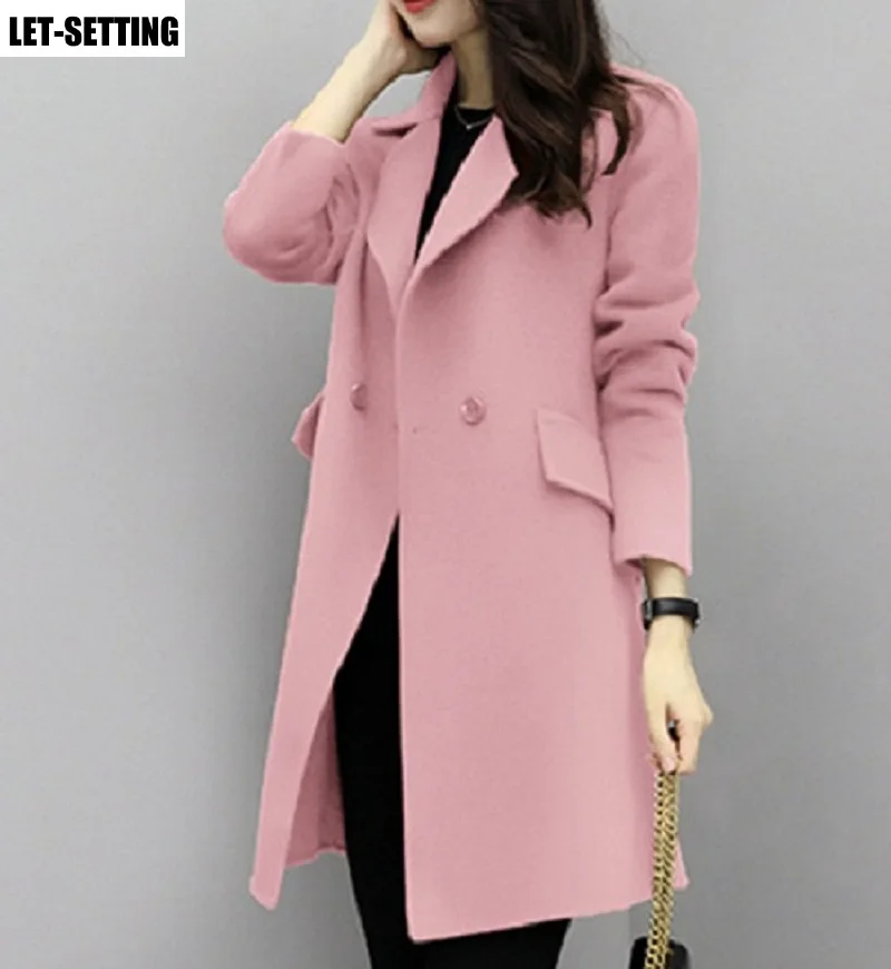 

slim cashmere cardigan elegant blend female jacket autumn and winter new Korea double-faced long woolen coat multi colors sizes