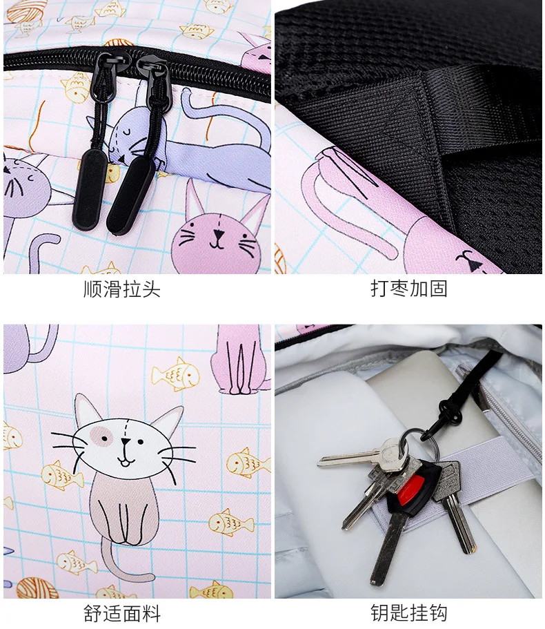 Водонепроницаемые женские маленькие рюкзаки Kawaii Cat Neko Bookbag холщовые школьные сумки для девочек-подростков Милая дорожная сумка для ноутбука Rugzak