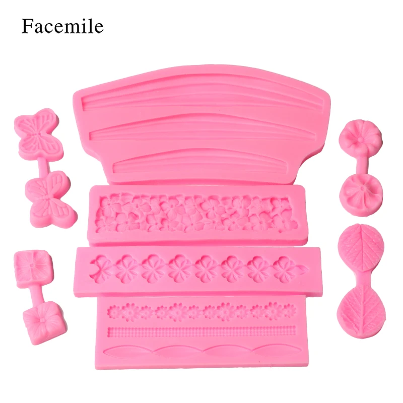 

Facemile 8PCS Border Silicone Fondant Mold Pleated Flower Lace Fondant Mold Cake Cupcake Decoration Cake Tool Baking Mold