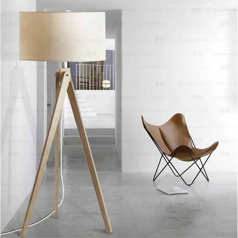 Европейская Скандинавская Напольная Лампа E27 из дерева ручной работы с 3 ножками