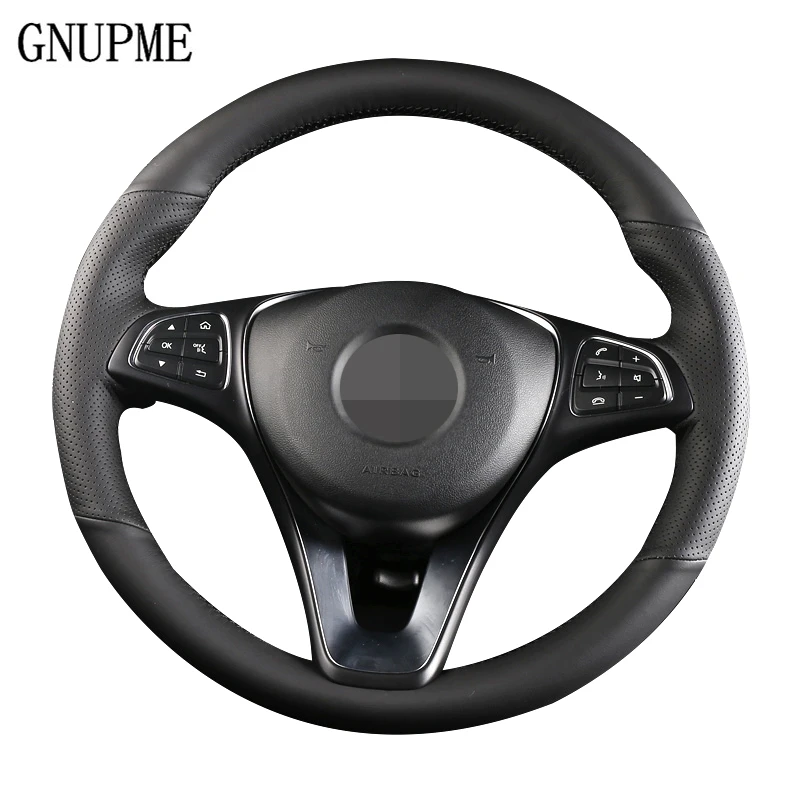 

GNUPME Genuine Leather Hand-Stitched Black Car Steering Wheel Cover for Mercedes Benz C200L E63 E300 E320 GLK GLC260 GLA