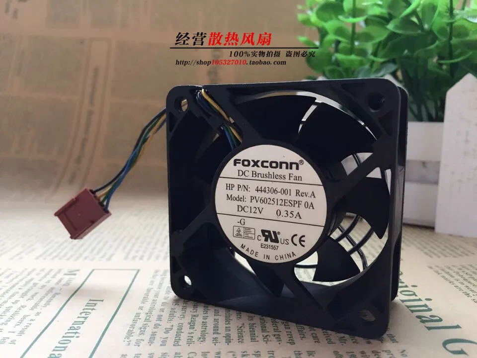 Новый оригинальный FOXCONN PV602512ESPF 0A 12V 0.35A 6025 60*60*25 мм 6 см 4 проводной охлаждающий