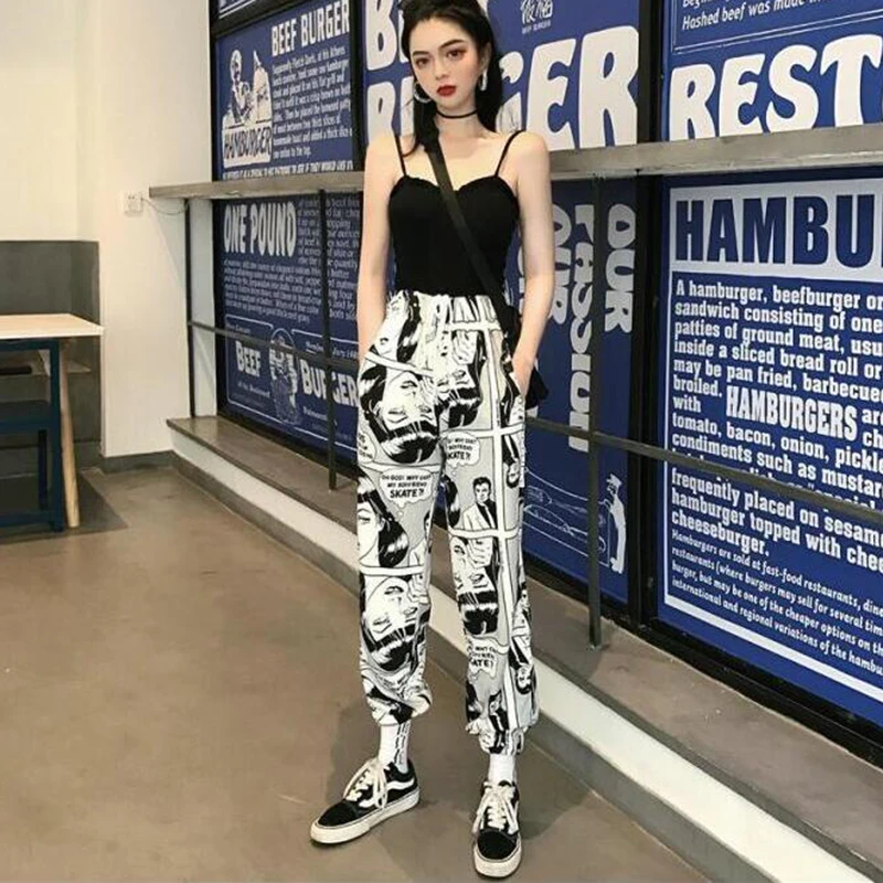 Фото Осенние женские свободные брюки с высокой талией Harajuku BF для студентов колледжа в Осенние женские свободные брюки с высокой талией Harajuku BF для студентов колледжа в