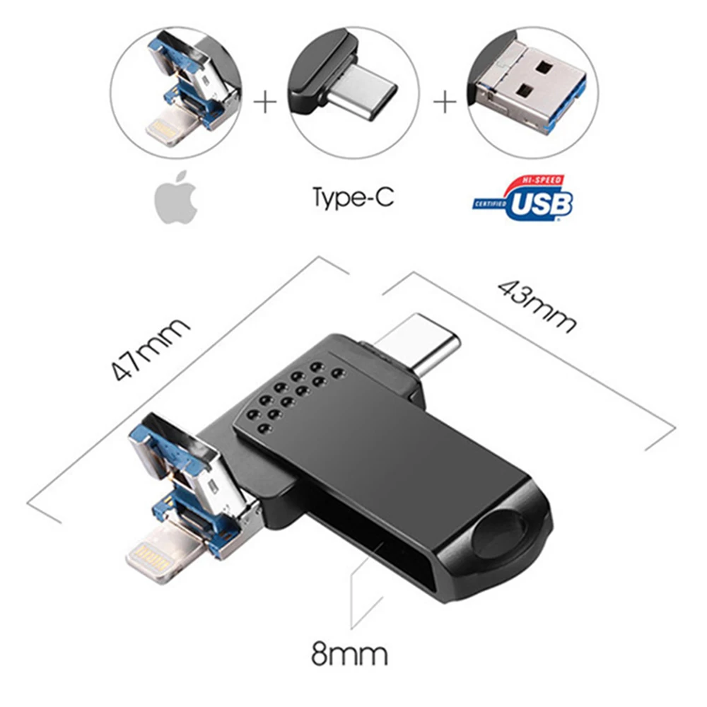 USB флеш-накопитель 128 ГБ USB 3,0, внешний USB накопитель типа C для iPhone iPad, компьютеров iOS и новых MacBook USB-C(розовый