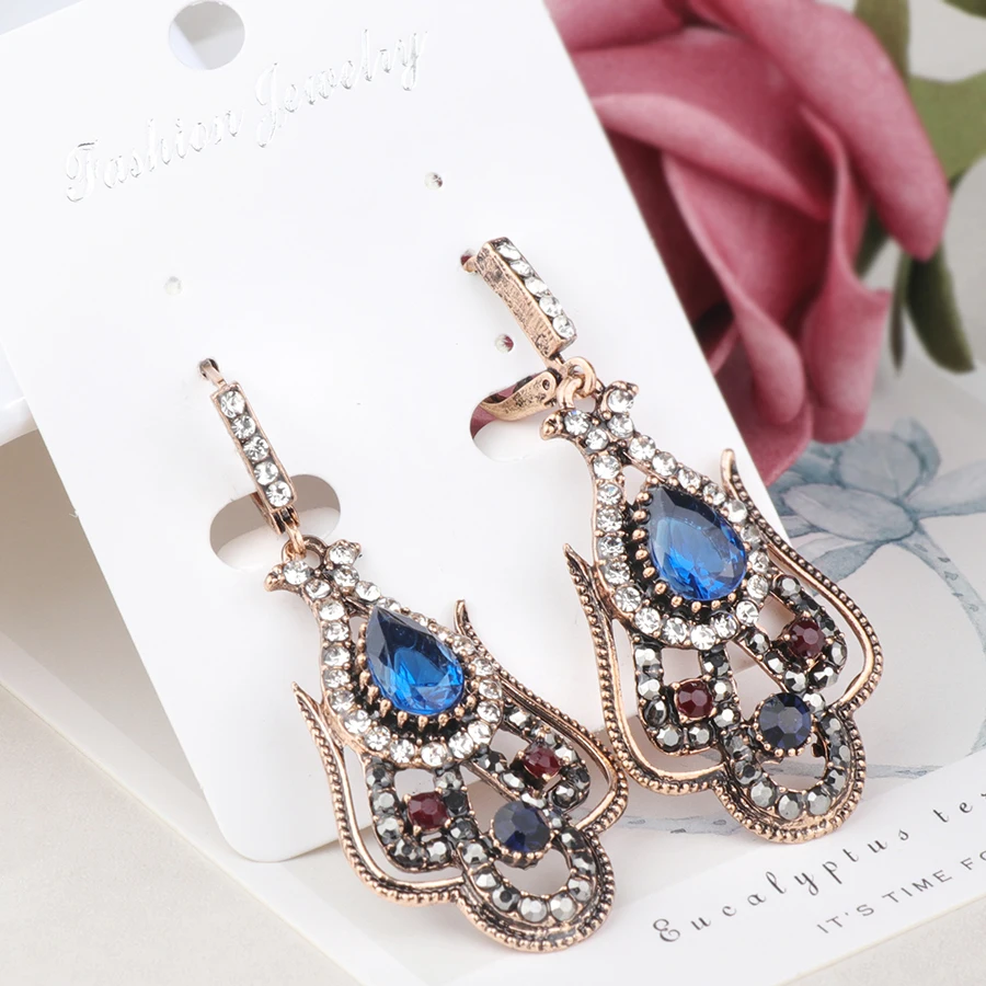 Kinel, Ретро стиль, турецкий красный цветок из смолы, женские серьги, античное золото, полые, Арабеска, этнические длинные висячие серьги, индийские ювелирные изделия