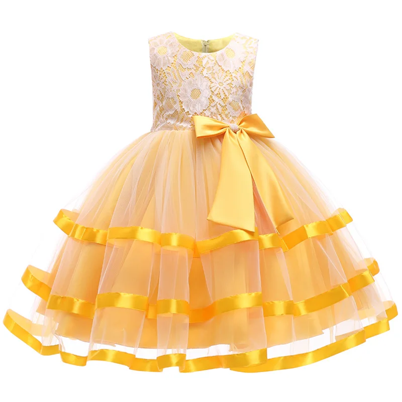 Yellow Новинка года; костюм; Детские платья для девочек; сезон лето; Vesditos; свадебное платье принцессы для девочек; платья для дня рождения; одежда для детей - Цвет: Yellow