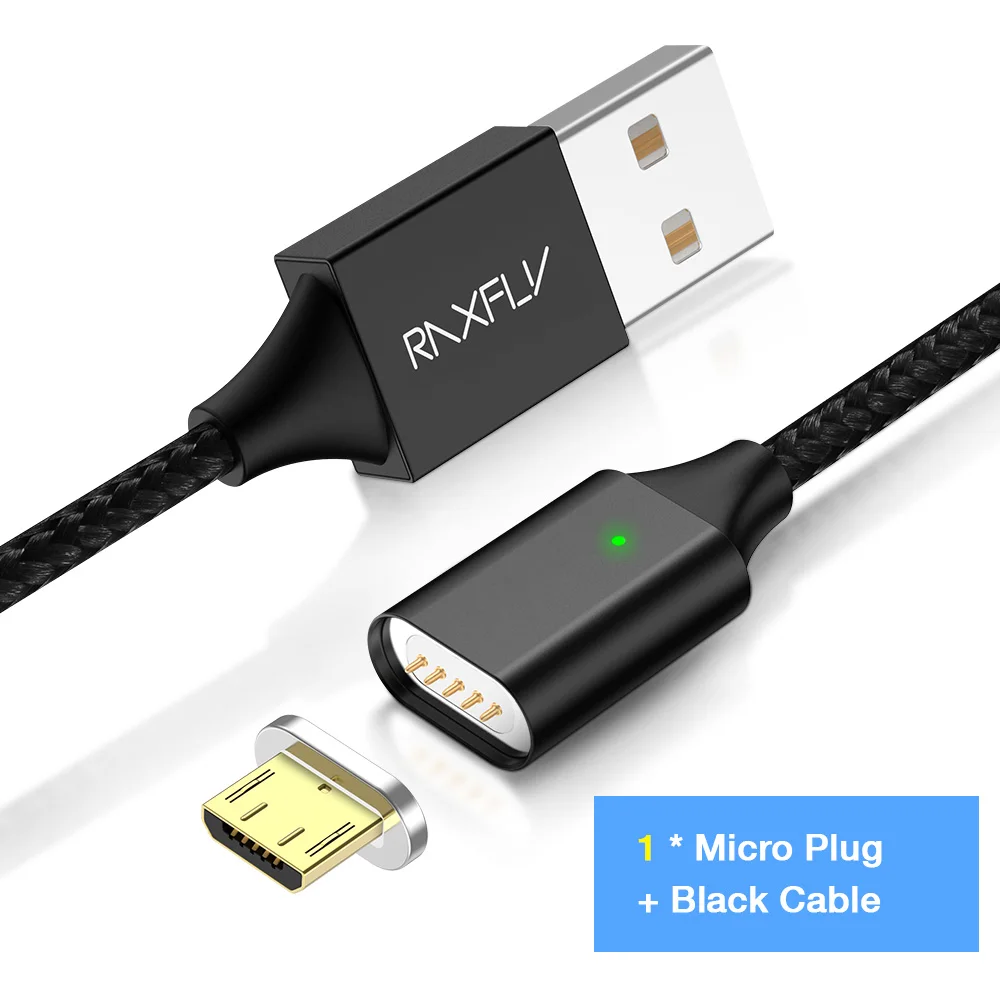 Black Micro USB RAXFLY магнит зарядное устройство для iPhone 8 7 Plus X XS Max Магнитный зарядный кабель Lightning Micro USB Магнитный кабель Тип C для Xiaomi зарядка магнитная магнитный кабель для iphone - Цвет: Black Micro USB