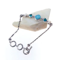 7 25 natural larimar freshwater pearl bracelet fine jewelry accessories 925 sterling silver woman fashion bangle bracelets