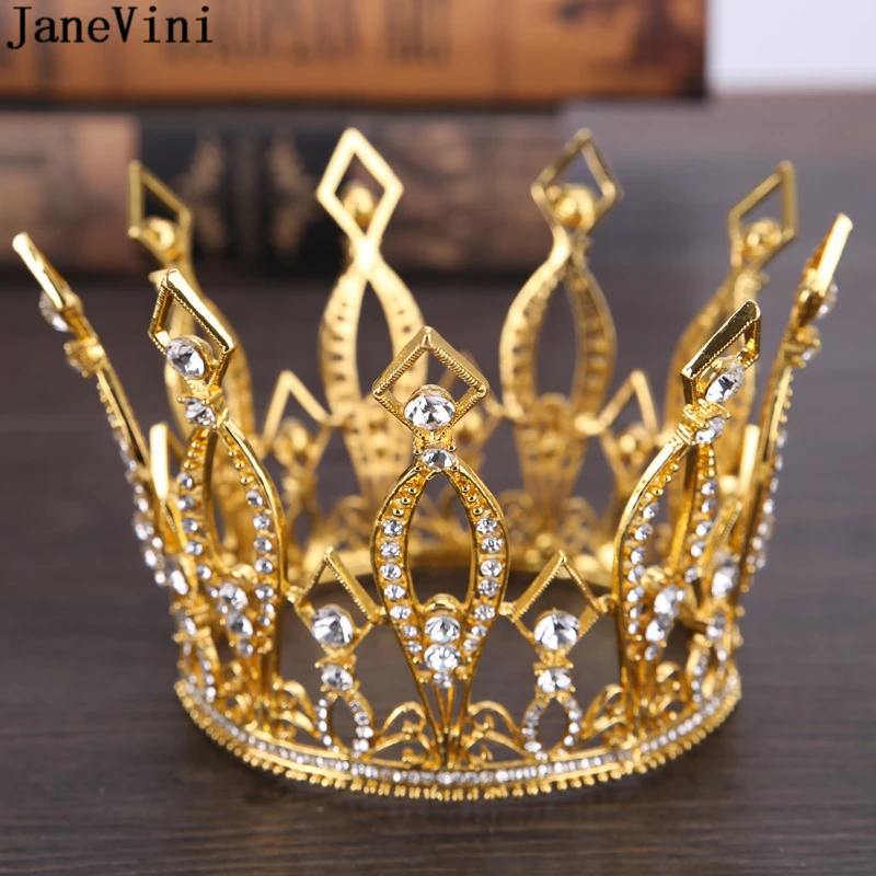 JaneVini роскошные золотые Свадебные короны со стразами свадебные тиары винтажные