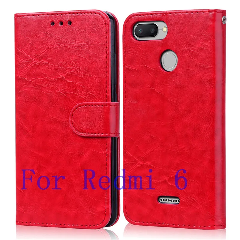 Red For 6 Чехол для Xiaomi Redmi 6A, чехол для Redmi 6, мягкий силиконовый кожаный бумажник, флип-чехол для Xiaomi Redmi 6A 6 A, чехол для телефона держатель для карт, Fundas - Цвет: Red For 6