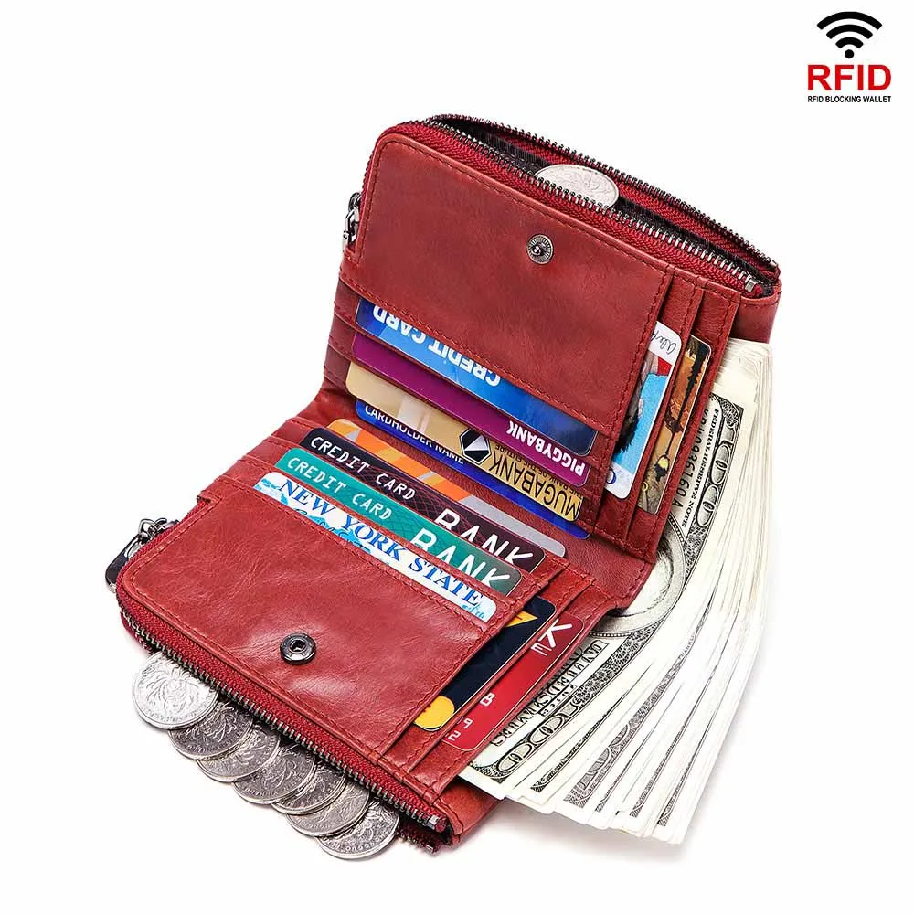 Женский кошелек винтажный из натуральной кожи с отделением для монет на молнии