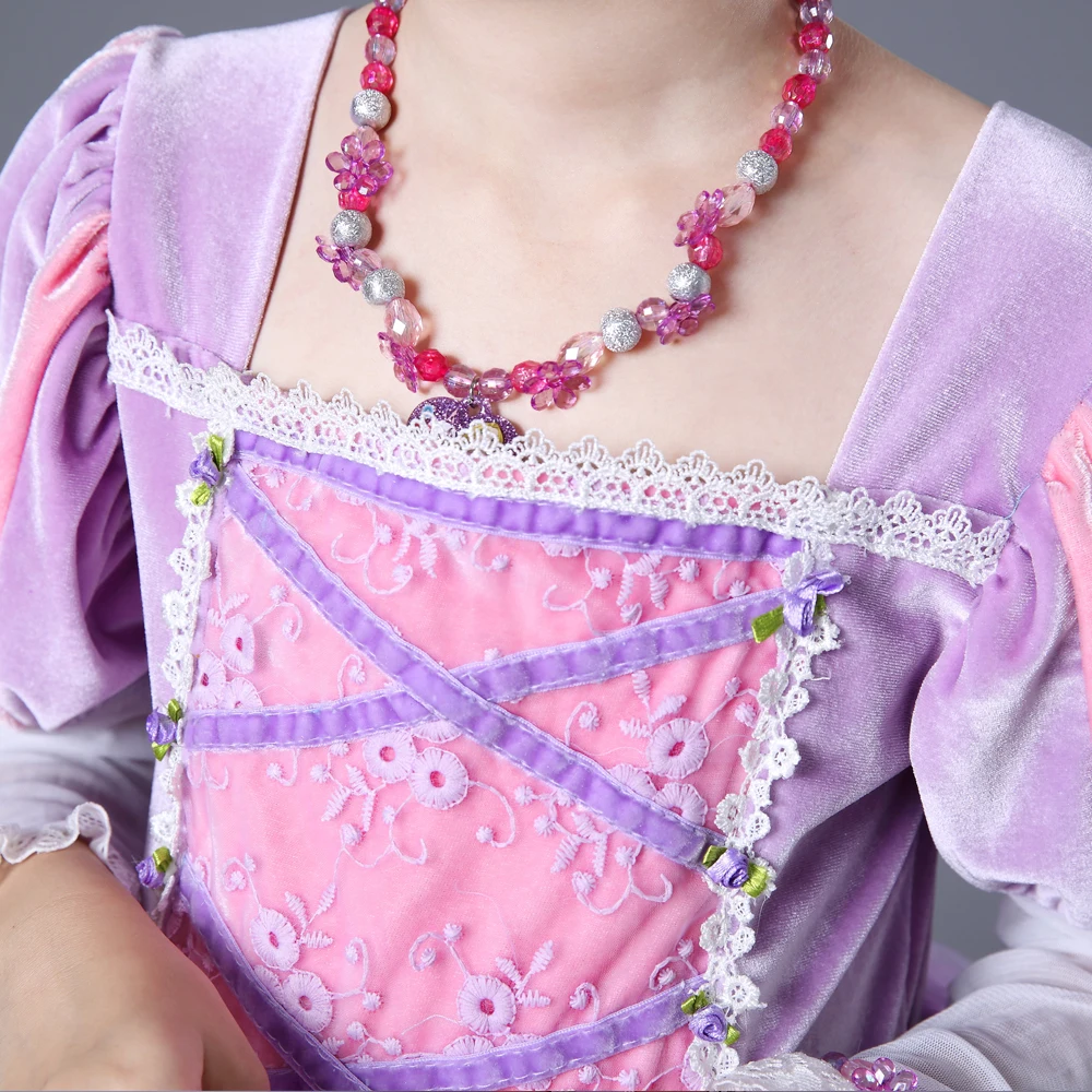 Chrismas Princess Rapunzel dress Girls Costume Tutu Long Dress for Halloween Cosplay Party Full sleeves purple Clothes | Детская одежда