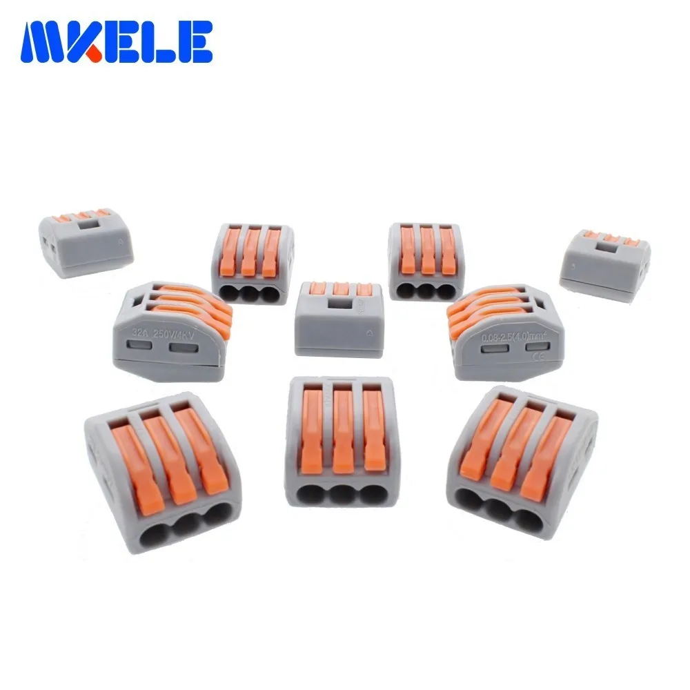 

10pcs 222-413 Universal Compact Wire Wiring Connector 3 Pin Conductor Terminal Block With Lever AWG 28-12