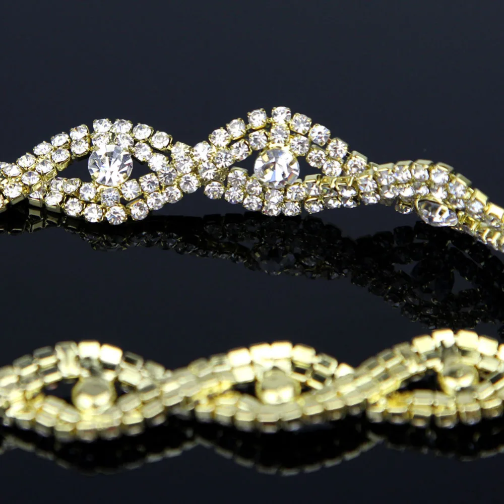 1Yd доступный потрясающий горный хрусталь Кристалл Золотая аппликация цепь