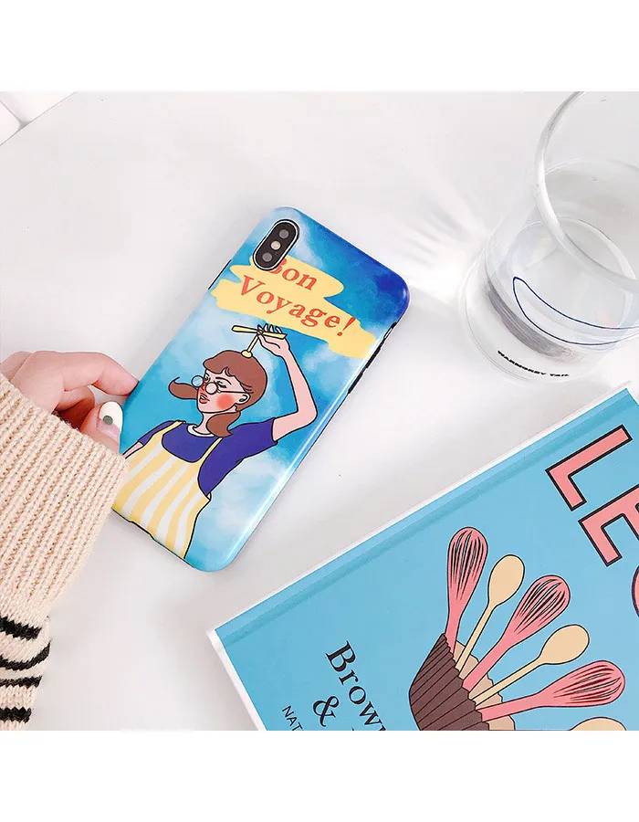 Luxury Glossy IMD Soft Silicone Cover for Apple iPhone case 7 8 Plus XR X XS Max 10 6 6S Cute Cartoon Free Fly Girl Love Coque |