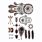 Новое поступление, 1 лист, золотой, серебряный, синий, временная металлическая татуировка, ювелирные украшения, стильный Ловец снов, сглаз, перо, солнце