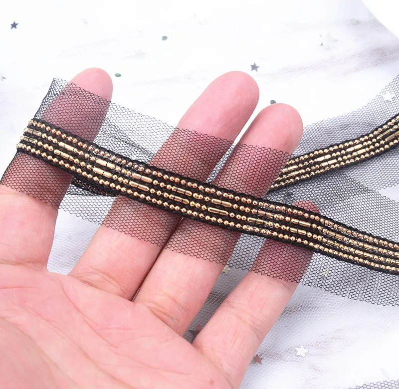 2 ярда/партия черная сетчатая кружевная отделка|Кружево| |