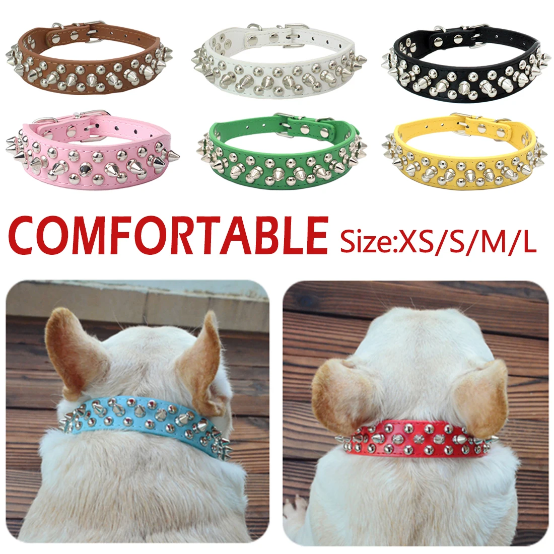 

Pitbull Bulldog Collars PU Leather Adjustable Punk Round Spikes Spiked Pet Dog Collar Rivet Collar Neck Strap