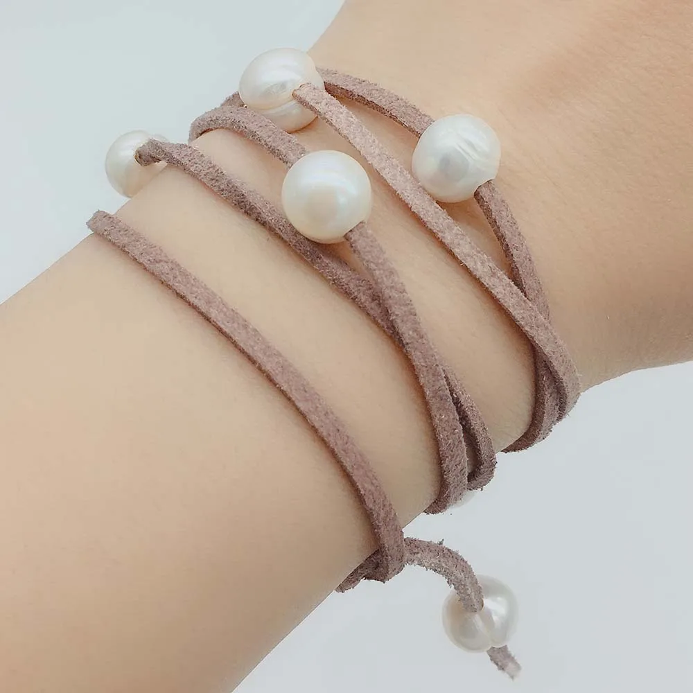 LJHMY Natural Genuine Freshwater Potato Pearl Fringe Wrap Bracelet Long Suede Soft Real Pearls Beads Bracelets Women For Summer | Украшения