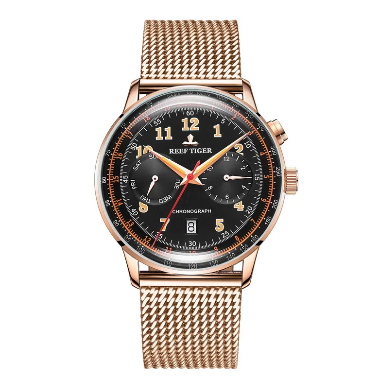 Reef Tiger RGA9122 мужские модные деловые Ультра Тонкие Светящиеся автоматические механические наручные часы с неделей Авто Дата-стальной ремешок