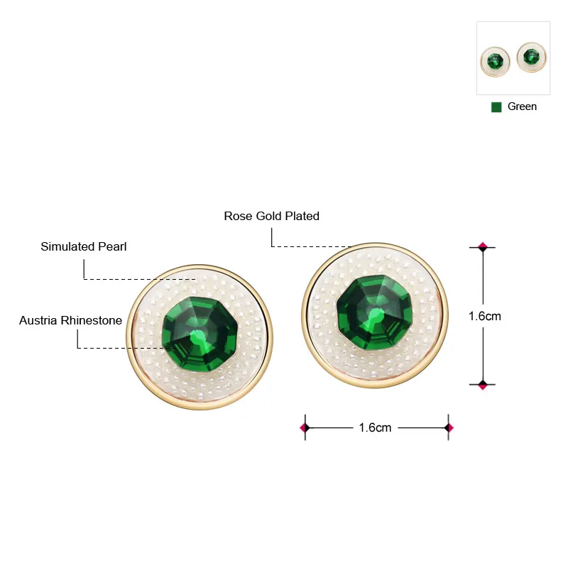 Женские круглые серьги-гвоздики Neoglory австрийские стразы с искусственным
