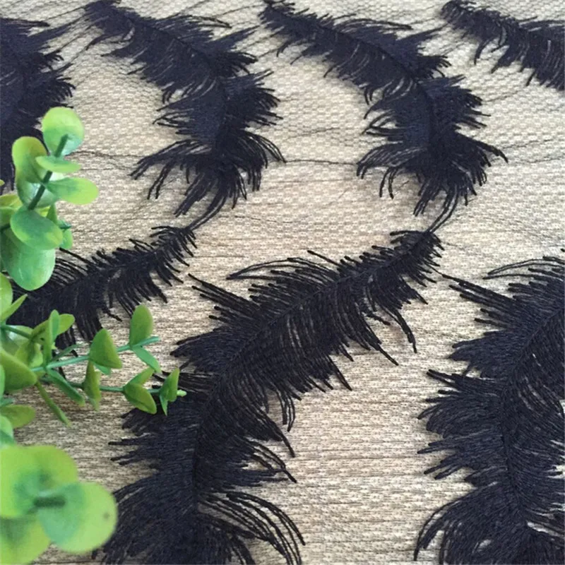 Delicate 3Yards Ivory Black Fabric Feather Venise Venice Lace Trim Sewing Craft 130cm LC0005 | Дом и сад
