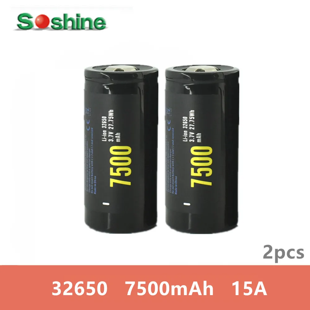 Литий ионный аккумулятор Soshine NCR 32650 3 7 в 7500 мАч 15 А макс. 25 2 шт.|Перезаряжаемые