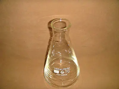 Коническая колба Erlenmeyer 1000 мл Тяжелая стенка внутренний диаметр = 40 мм | Канцтовары