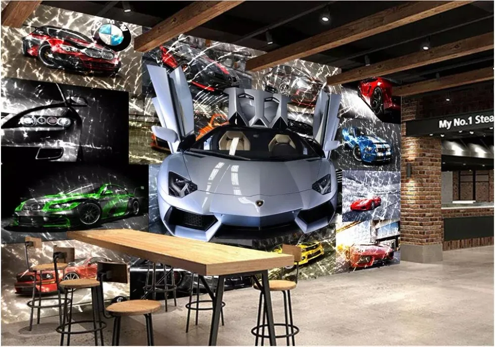 Настенные 3d обои на заказ фотообои для спортивного автомобиля с изображением