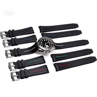 merjust 20mm black curved end soft dustproof silicone rubber watchband for role strap daytona submariner gmt omega seamarster