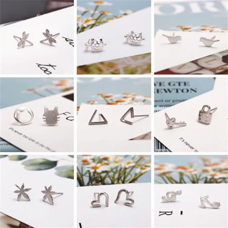 

New Simple Fashion 925 Sterling Silver Jewelry Sweet Cute Various Styles Cheaper Beautiful Animal Leaf Heart Plant Stud Earrings