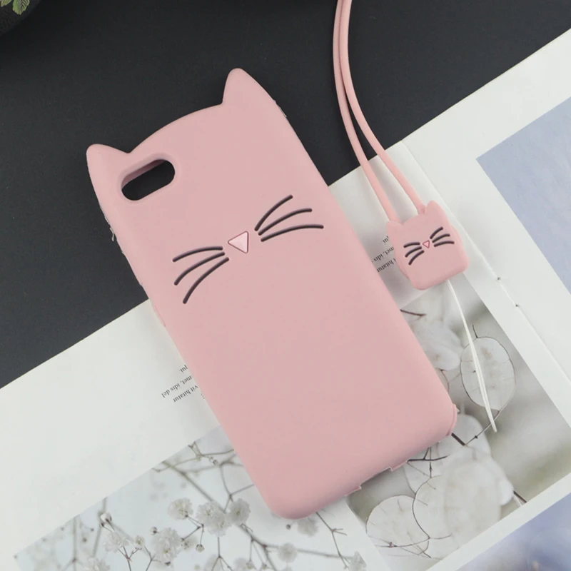 HuXuPink With Rope Милые 3D Мультяшные силиконовые чехлы для iPhone 11 Pro 7 8 Plus 6s 5 5S SE 4S XS Max XR блестящая борода кошка милые уши Kitty чехол для - Цвет: HuXuPink With Rope