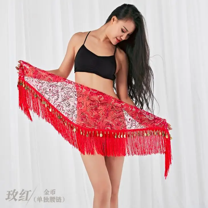 Pink with gold Новое поступление, пояс с кисточками и блестками для танца живота, популярный женский шарф с вышивкой и блестками для восточных танцев, 9 цветов - Цвет: Pink with gold