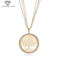 gold round tree of life statement necklace pendants charms for women stainless steel silver jewelry necklace sne180007