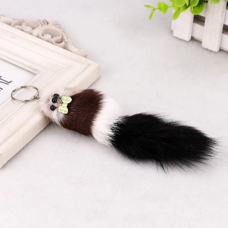 1pc Cute Fluffy Bow-knot Fox Ball Key Chain Rings Pompom Faux Fox Tail Charm Keychain Car Bag Pendant Key Ring Women Jewelry