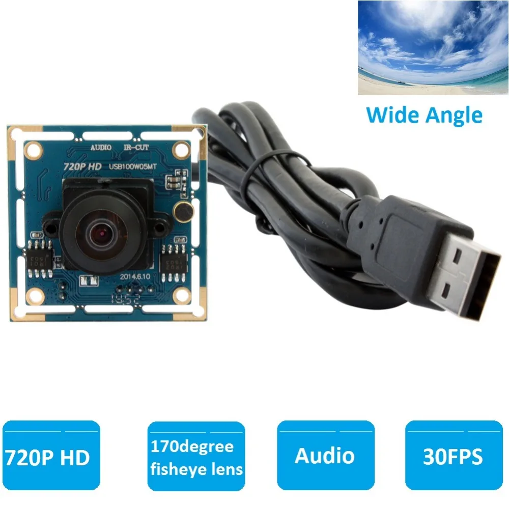 

ELP Fish Eye Wide Angle Webcam Camera Module 1MP 720P HD OV9712 CMOS Sensor USB 2.0 Camera Module for Laptop Computer Vision