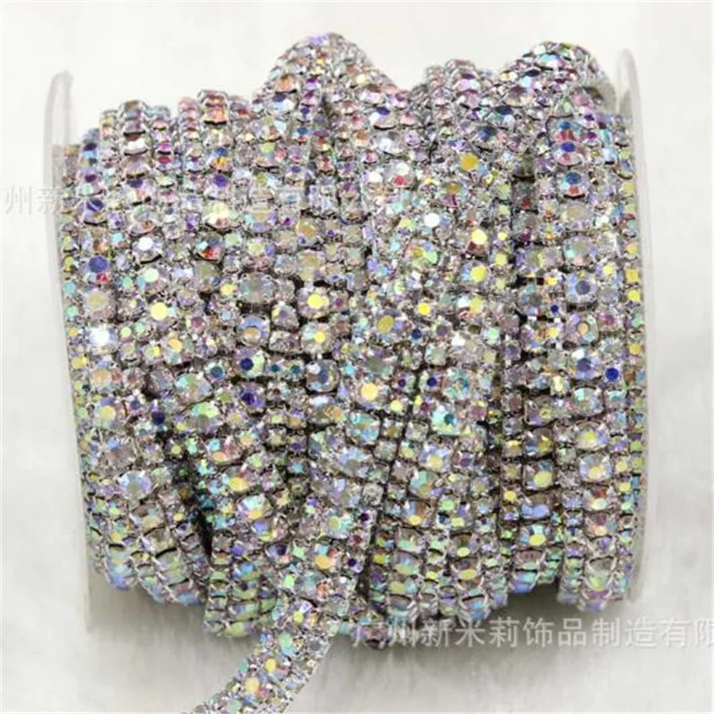 3Yard Free-shipping 3Rows 1cm Clear AB Blue Gold Rhinestone Crystal Silver Tone Chain Costume Applique Trims Sewing RT0110 | Дом и сад