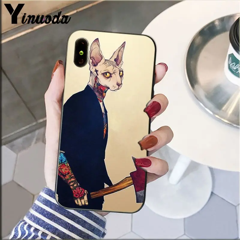 Yinuoda тату Сфинкс Кот искусство клиент высокое качество чехол для телефона для iPhone 5 5Sx 6 7 7plus 8 8Plus X XS MAX XR
